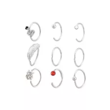 Multi-Pack Red and Clear CZ Creature Silver-Tone Titanium Nose Hoops 9 Pack - 20 Gauge at Spencer's