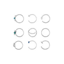 Multi-Pack Turquoise-Effect and Blue CZ Celestial Silver-Tone Titanium Nose Hoops 9 Pack - 20 Gauge at Spencer's