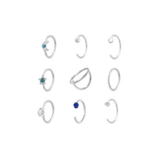 Multi-Pack Turquoise-Effect and Blue CZ Celestial Silver-Tone Titanium Nose Hoops 9 Pack - 20 Gauge at Spencer's