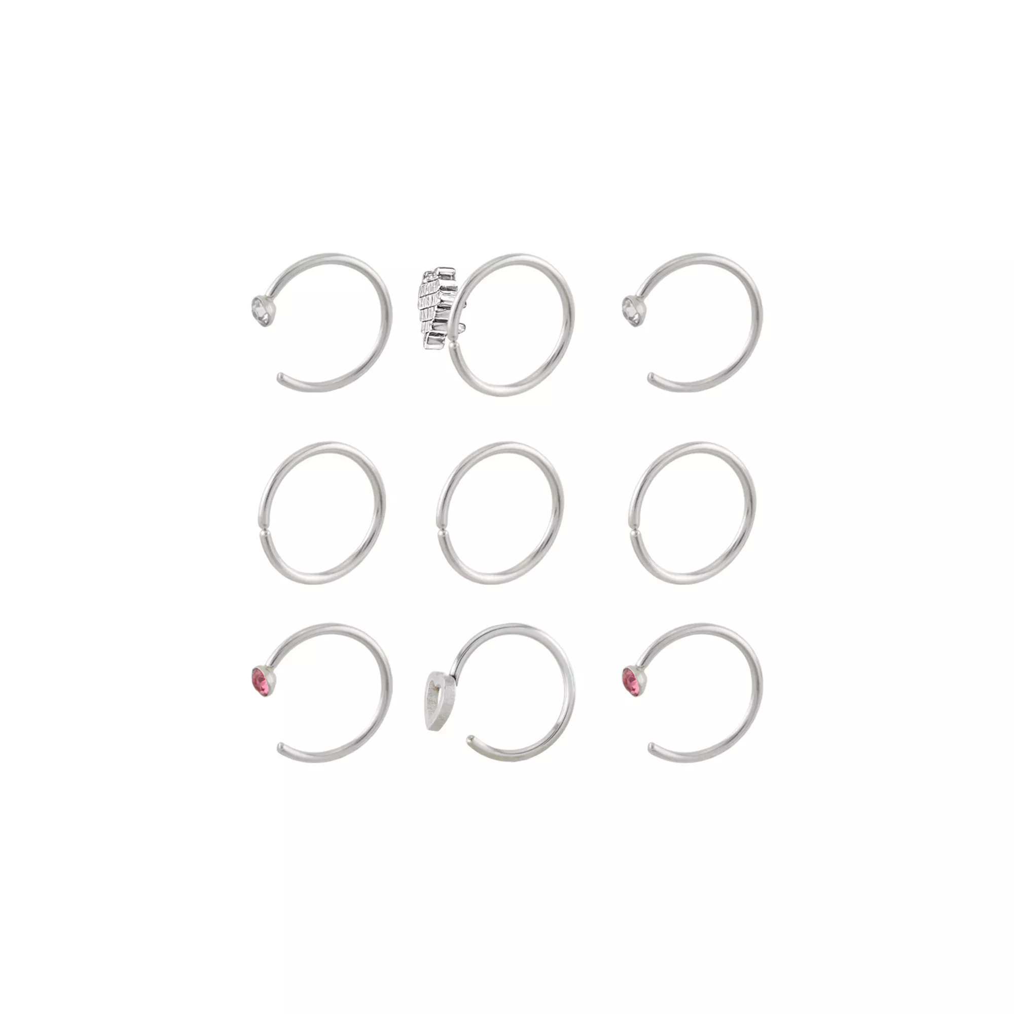 Multi-Pack CZ Pink Titanium Hoop and Half Hoop Nose Rings 9 Pack - 20 Gauge at Spencer's