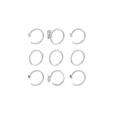 Multi-Pack CZ Pink Titanium Hoop and Half Hoop Nose Rings 9 Pack - 20 Gauge at Spencer's