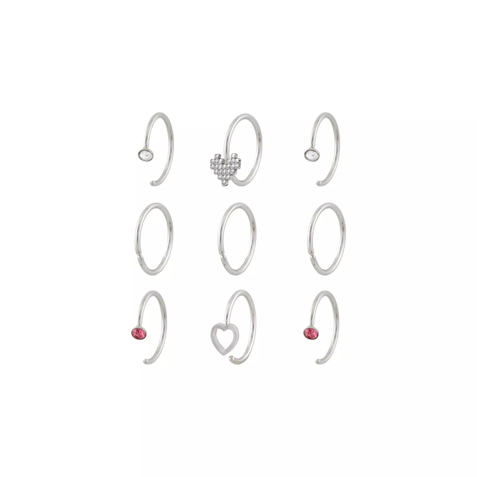 Multi-Pack CZ Pink Titanium Hoop and Half Hoop Nose Rings 9 Pack - 20 Gauge at Spencer's