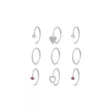 Multi-Pack CZ Pink Titanium Hoop and Half Hoop Nose Rings 9 Pack - 20 Gauge at Spencer's