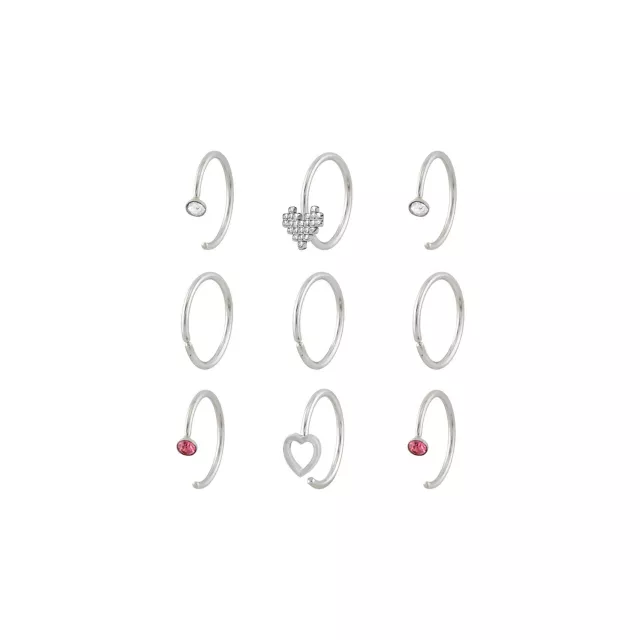 Multi-Pack CZ Pink Titanium Hoop and Half Hoop Nose Rings 9 Pack - 20 Gauge at Spencer's