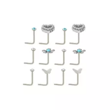 Multi-Pack CZ Heart Flower L-Bend Nose Rings 12 Pack - 20 Gauge at Spencer's