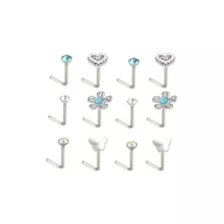 Multi-Pack CZ Heart Flower L-Bend Nose Rings 12 Pack - 20 Gauge at Spencer's