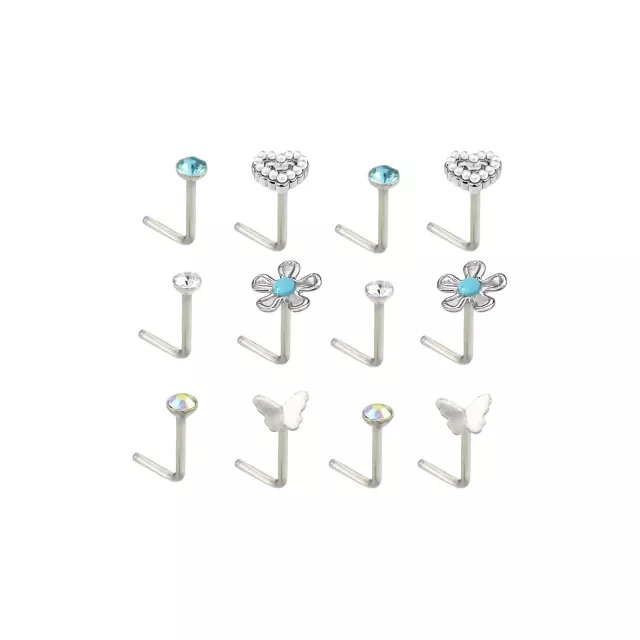 Multi-Pack CZ Heart Flower L-Bend Nose Rings 12 Pack - 20 Gauge at Spencer's