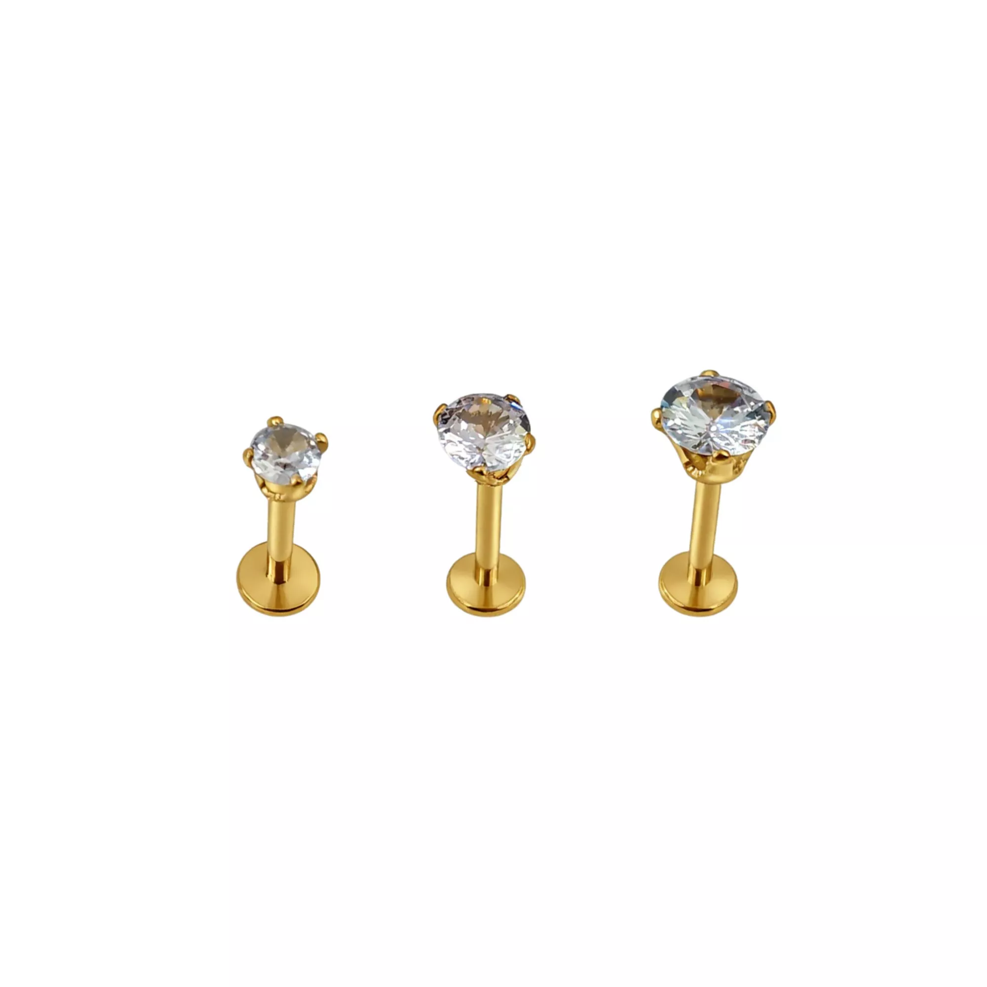 Multi-Pack CZ Goldtone Labret Lip Rings 3 Pack - 16 Gauge