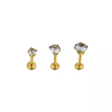 Multi-Pack CZ Goldtone Labret Lip Rings 3 Pack - 16 Gauge at Spencer's