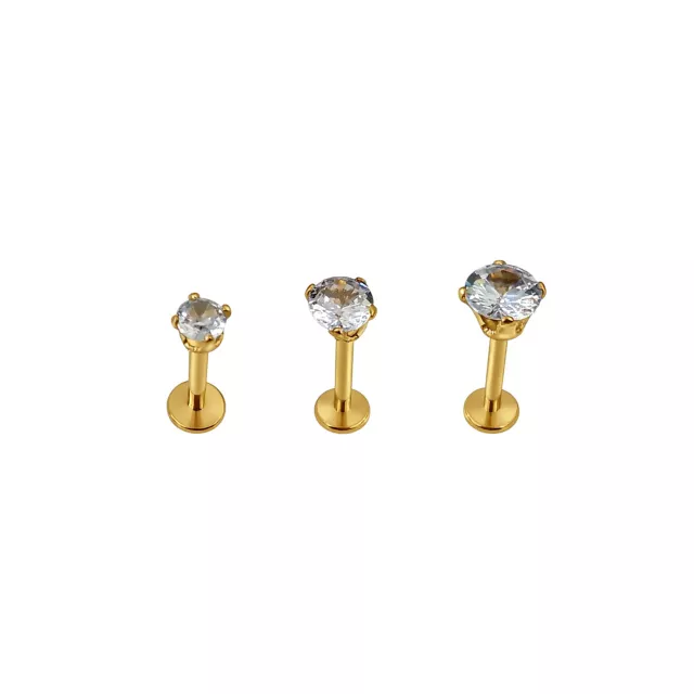 Multi-Pack CZ Goldtone Labret Lip Rings 3 Pack - 16 Gauge at Spencer's