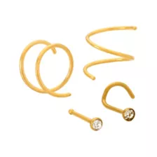 Multi-Pack Titanium Gold-Plated Spiral L-Bend and Pin Nose Rings 4 Pack - 20 Gauge at Spencer's