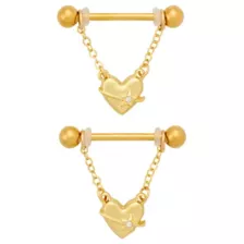 Gold-Plated Shooting Star Heart Dangle Nipple Barbells - 14 Gauge at Spencer's