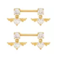 CZ Titanium Gold-Tone Heart Wings Nipple Barbells 2 Pack - 14 Gauge at Spencer's