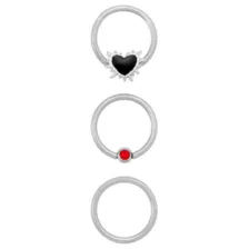 Multi-Pack CZ Silver-Tone Titanium Spiked Heart Hinged Hoop Rings 3 Pack - 16 Gauge at Spencer's