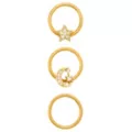 Multi-Pack CZ Gold-Plated Titanium Star & Moon Hinged Hoop Rings 3 Pack - 16 Gauge at Spencer's