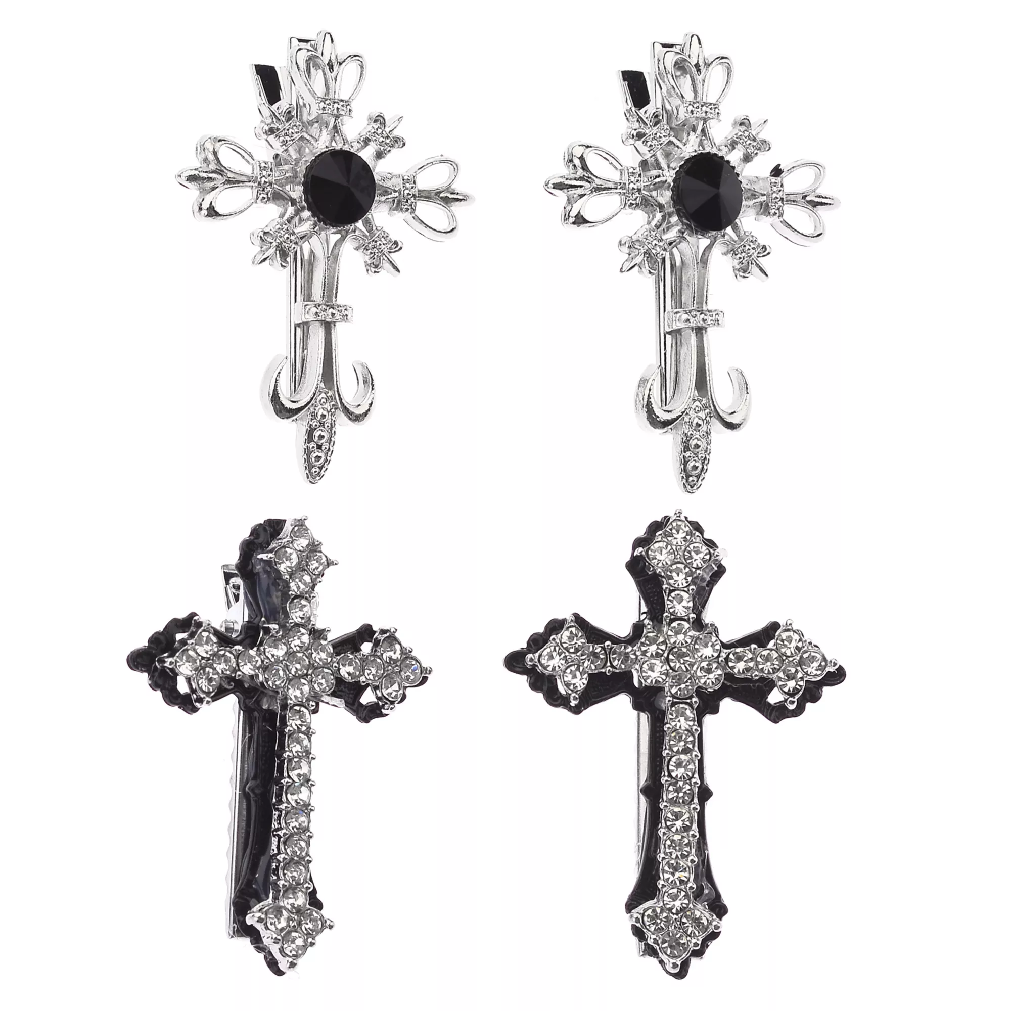 Multi-Pack Gothic Cross Black and Silver-Tone Hair Clips - 4 Pack at Spencer's