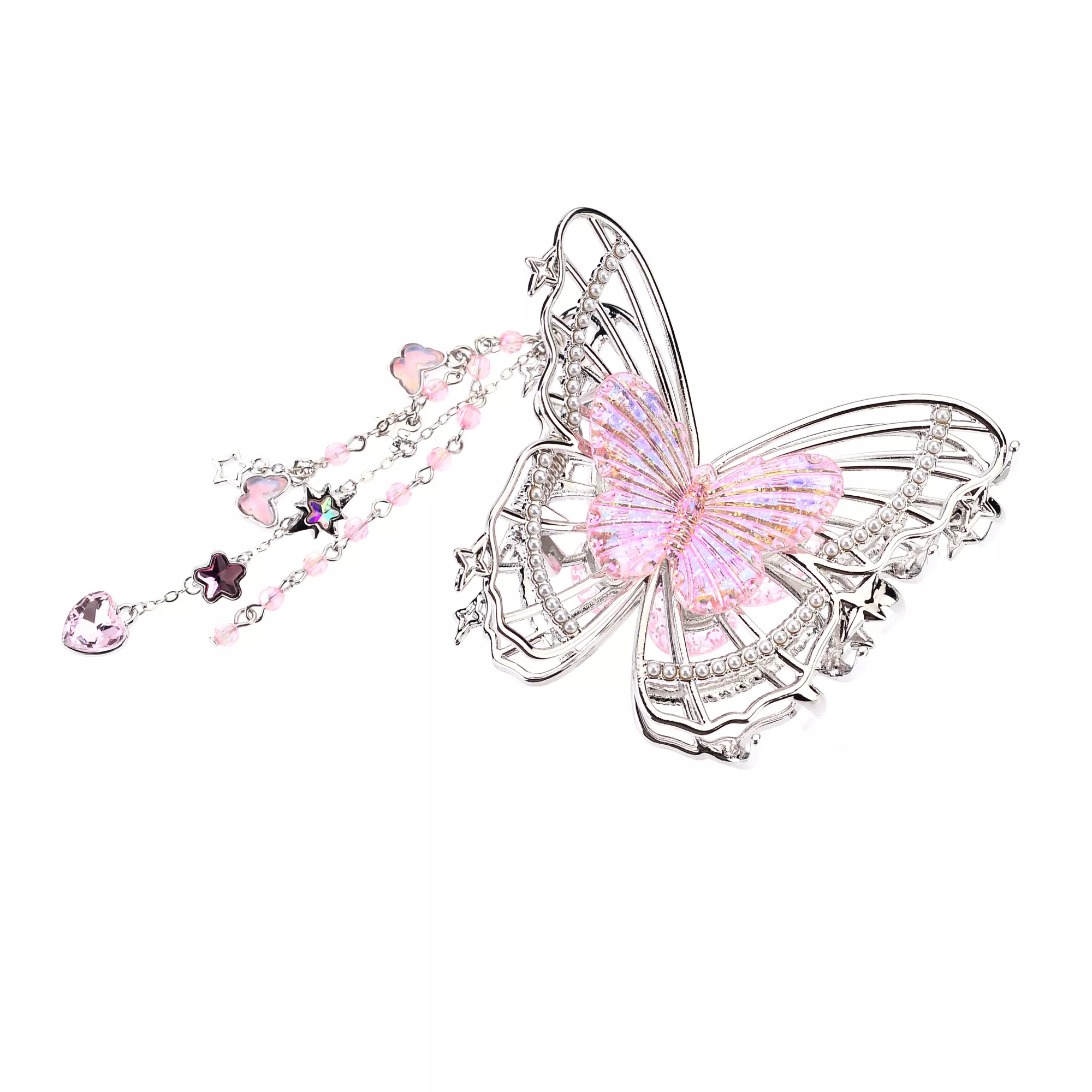 Pink and Silver-Tone Butterfly Charm Claw Hair Clip at Spencer's