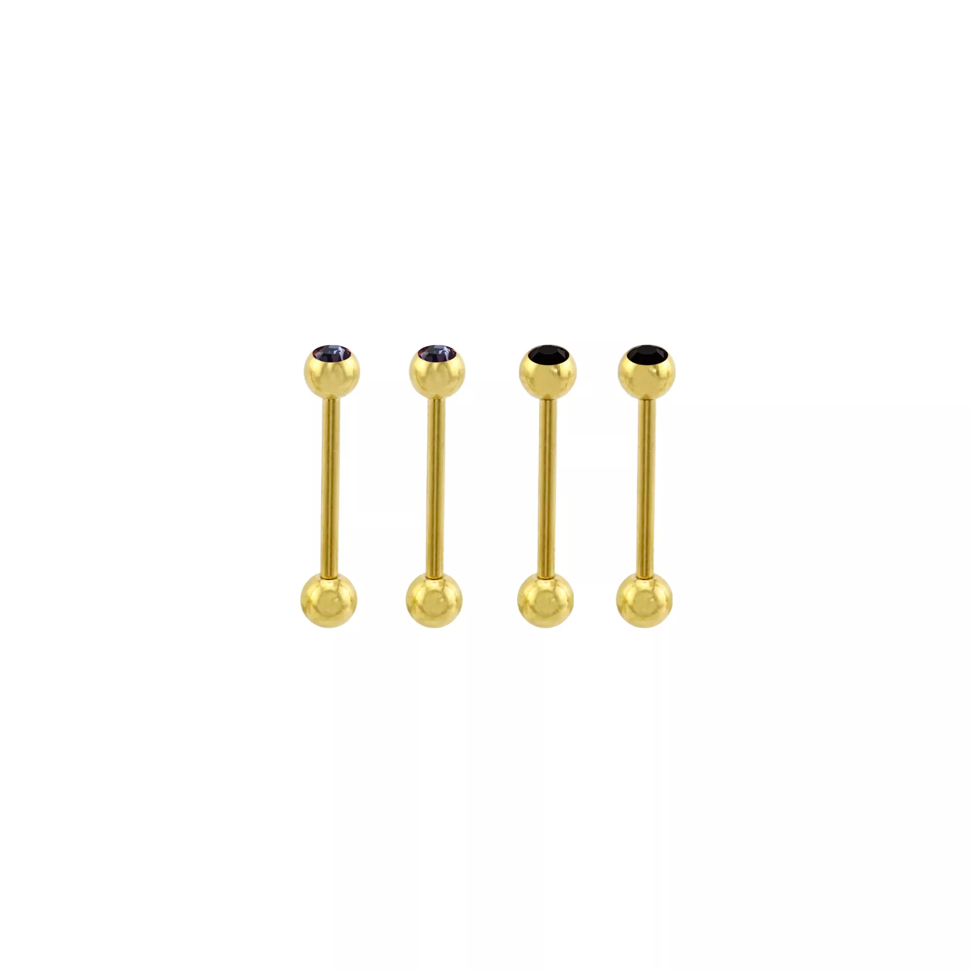 Multi-Pack Black CZ Gold-Plated Barbells 4 Pack - 14 Gauge