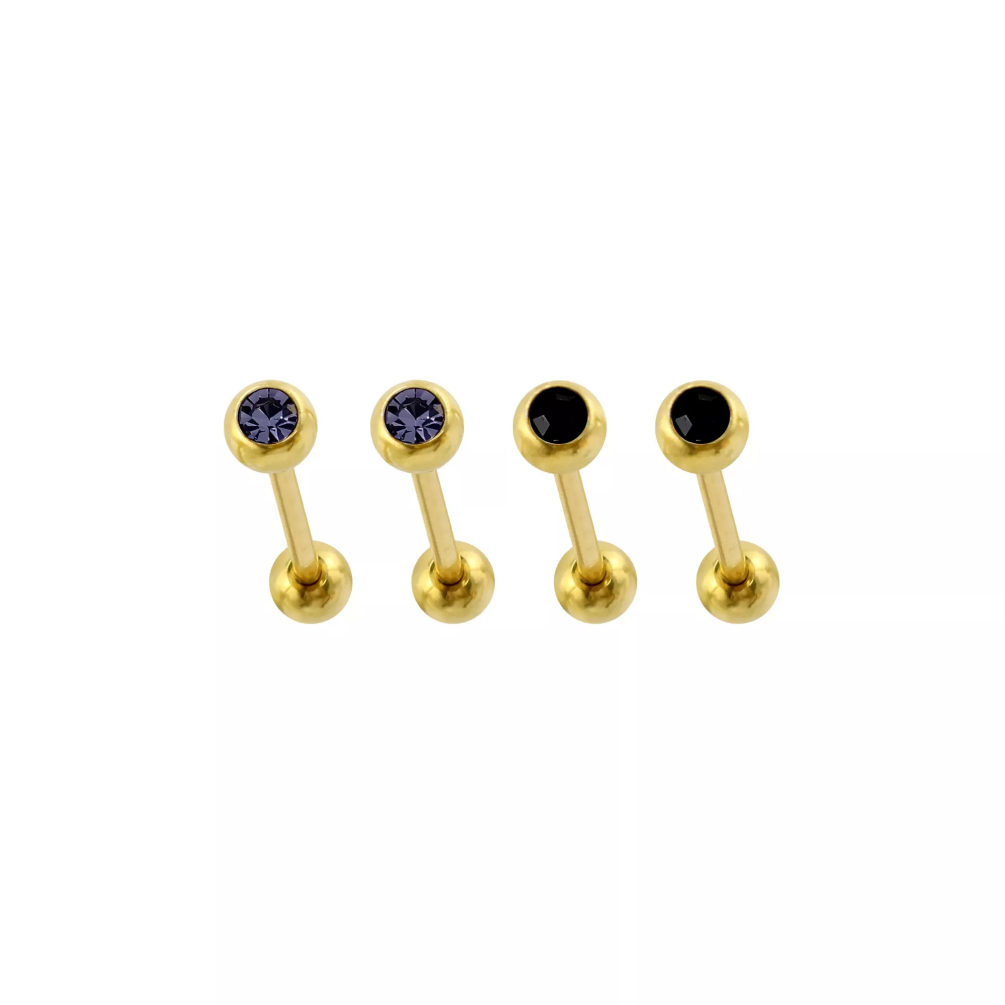 Multi-Pack Black CZ Gold-Plated Barbells 4 Pack - 14 Gauge