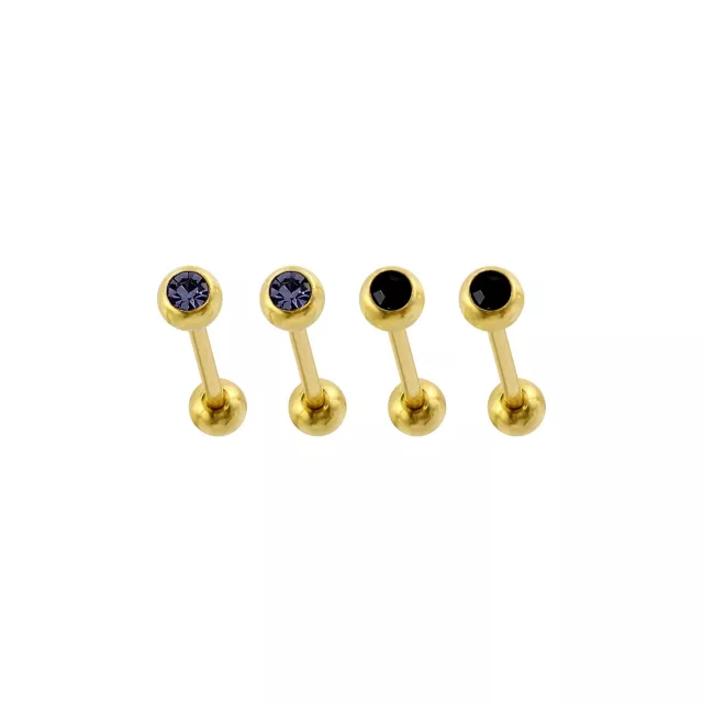 Multi-Pack Black CZ Gold-Plated Barbells 4 Pack - 14 Gauge at Spencer's