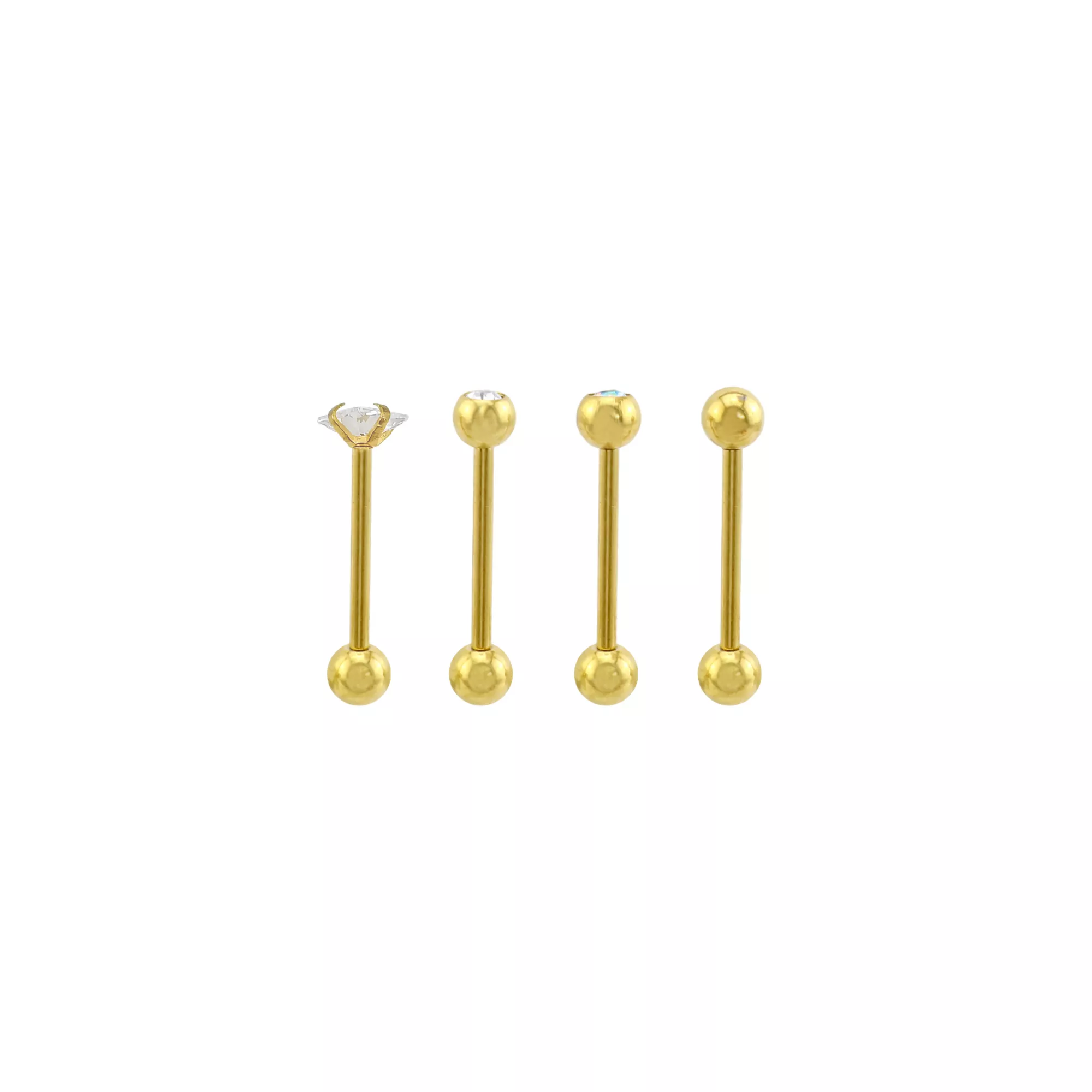 Multi-Pack CZ Titanium Gold-Tone Straight Barbells 4 Pack - 14 Gauge at Spencer's