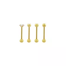 Multi-Pack CZ Titanium Gold-Tone Straight Barbells 4 Pack - 14 Gauge at Spencer's