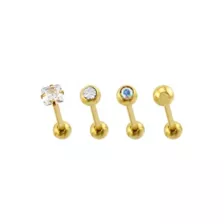 Multi-Pack CZ Titanium Gold-Tone Straight Barbells 4 Pack - 14 Gauge at Spencer's