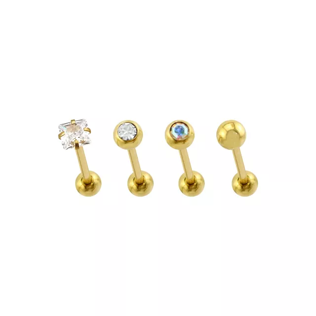 Multi-Pack CZ Titanium Gold-Tone Straight Barbells 4 Pack - 14 Gauge at Spencer's