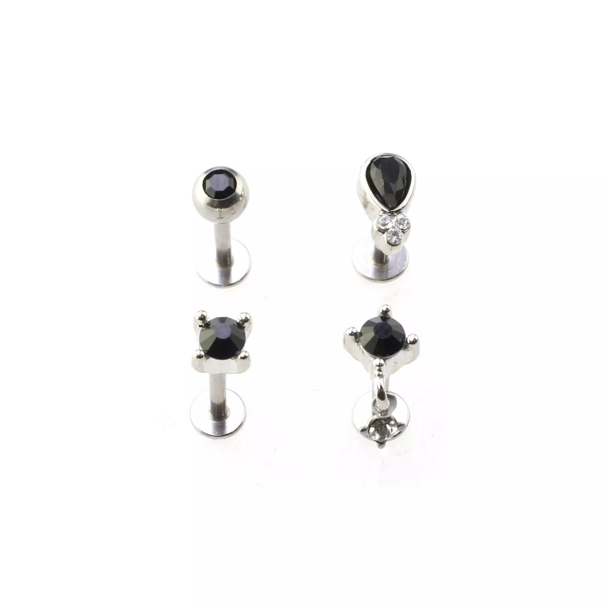 Multi-Pack Black Round Tear Drop Cartilage Earrings 4 Pack - 16 Gauge