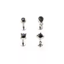 Multi-Pack Black Round Tear Drop Cartilage Earrings 4 Pack - 16 Gauge at Spencer's