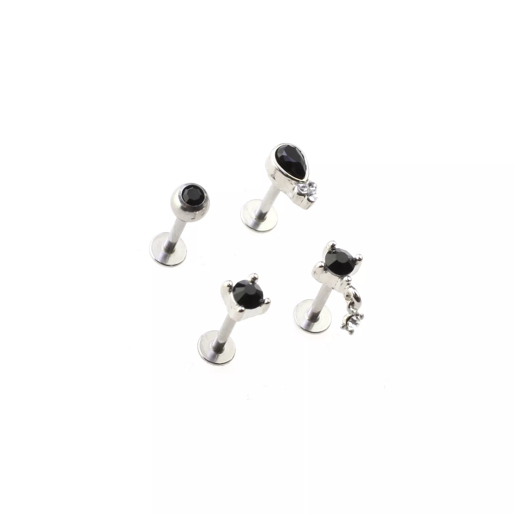 Multi-Pack Black Round Tear Drop Cartilage Earrings 4 Pack - 16 Gauge