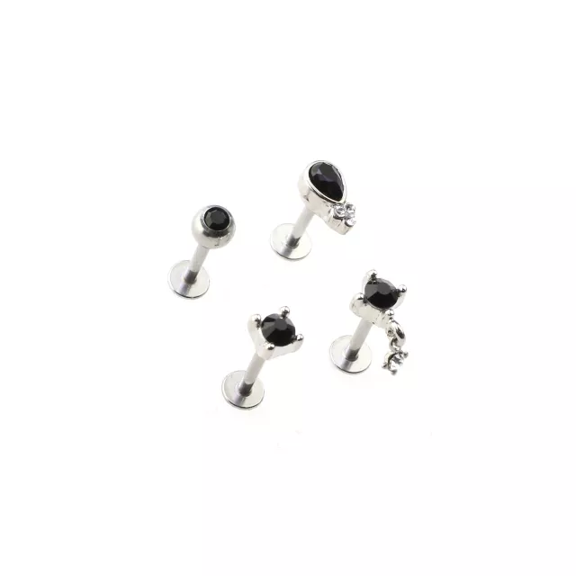 Multi-Pack Black Round Tear Drop Cartilage Earrings 4 Pack - 16 Gauge at Spencer's