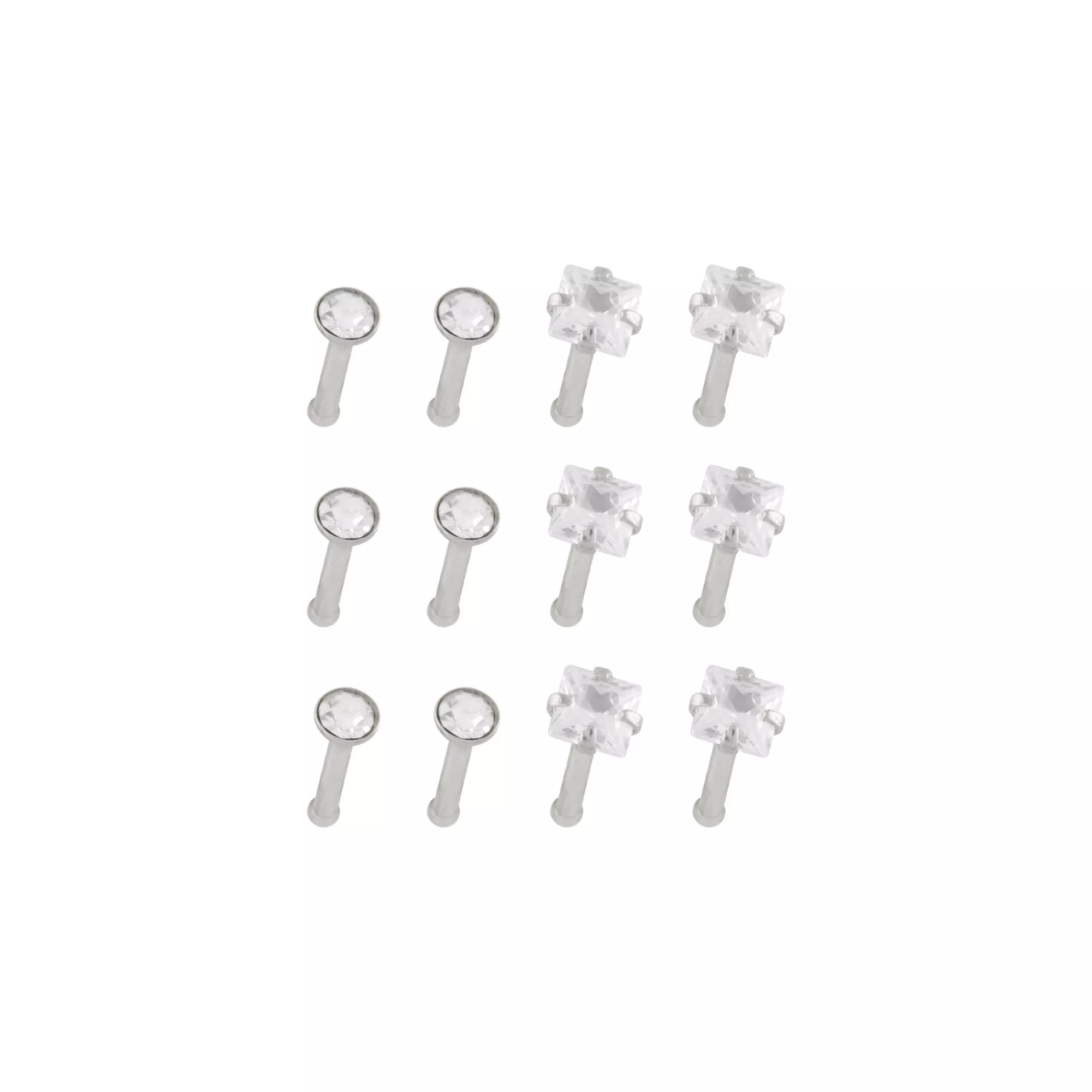 Multi-Pack CZ Square Prong Nose Pins 12 Pack - 20 Gauge