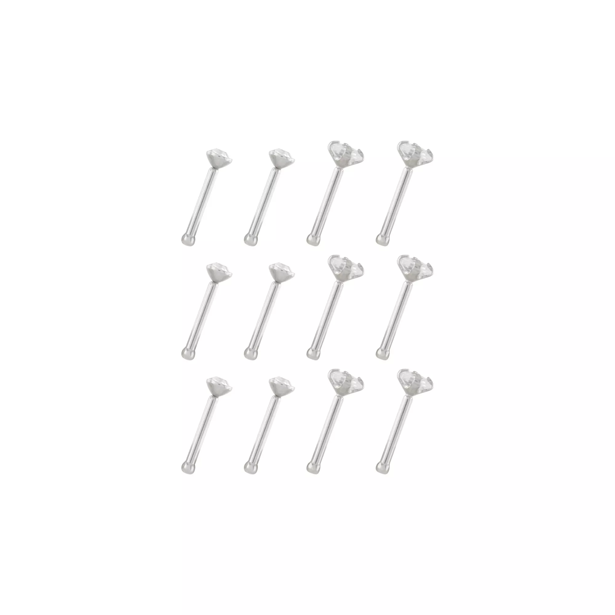 Multi-Pack CZ Square Prong Nose Pins 12 Pack - 20 Gauge