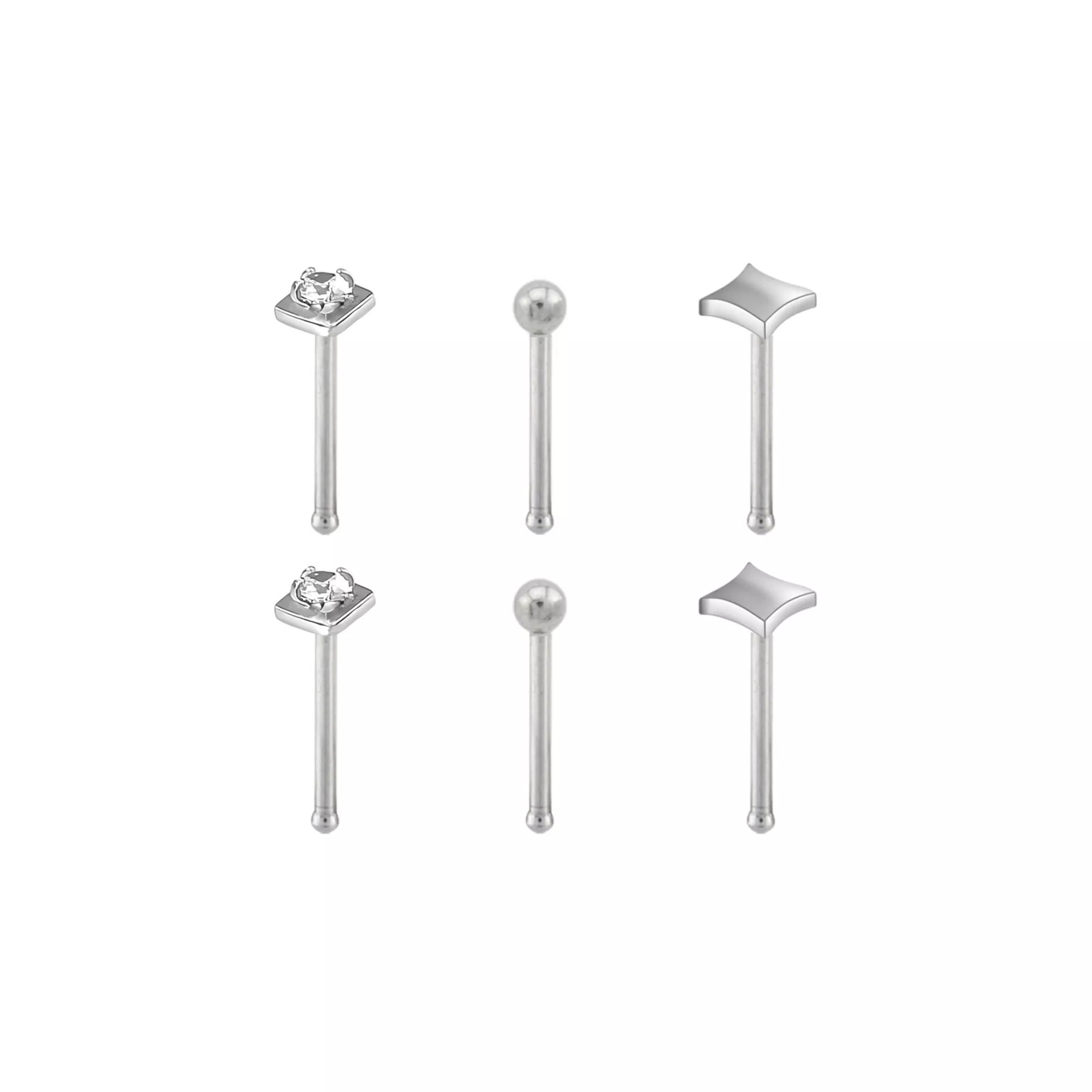 Multi-Pack CZ Diamond Shape Titanium Nose Pins 6 Pack - 20 Gauge at Spencer's