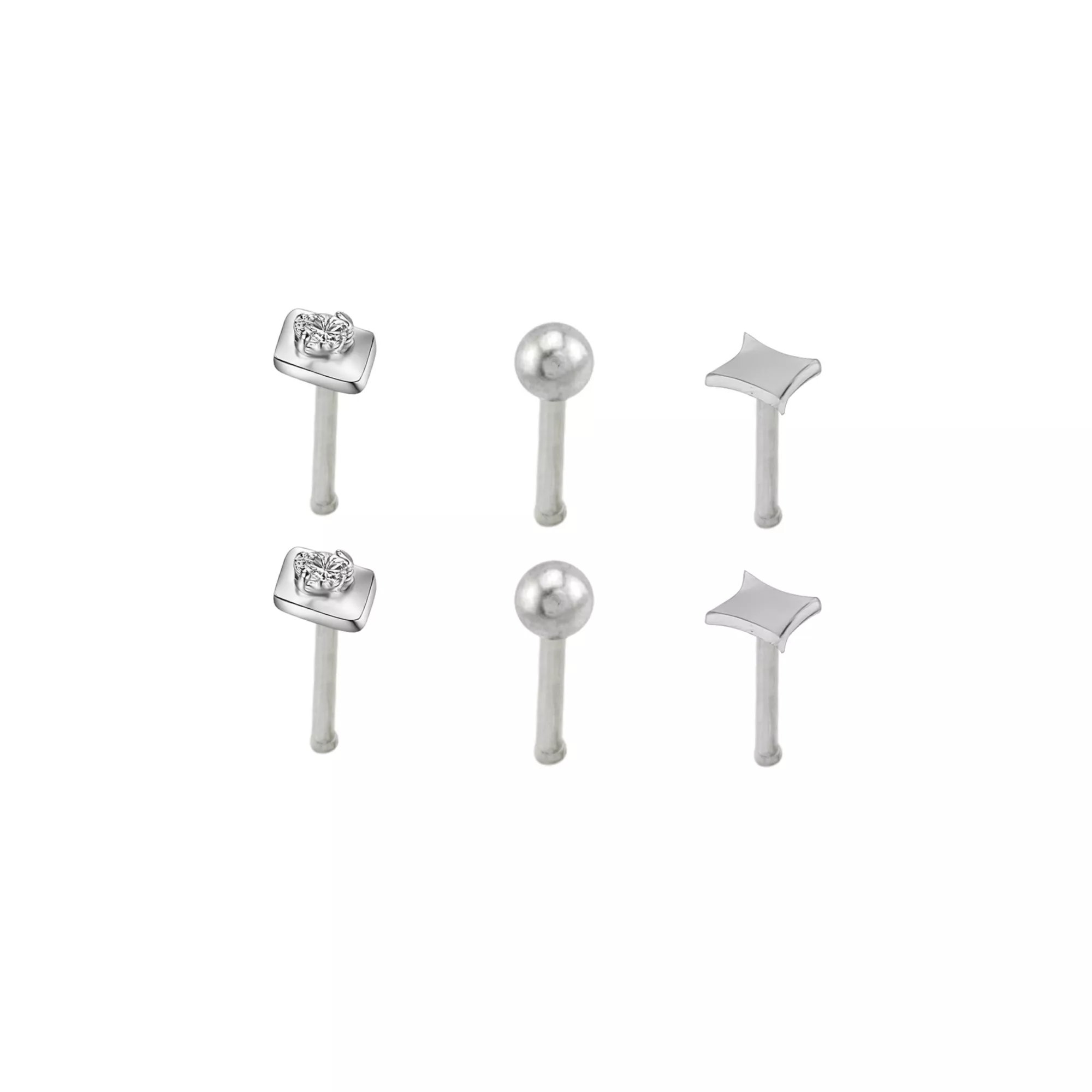Multi-Pack CZ Diamond Shape Titanium Nose Pins 6 Pack - 20 Gauge at Spencer's
