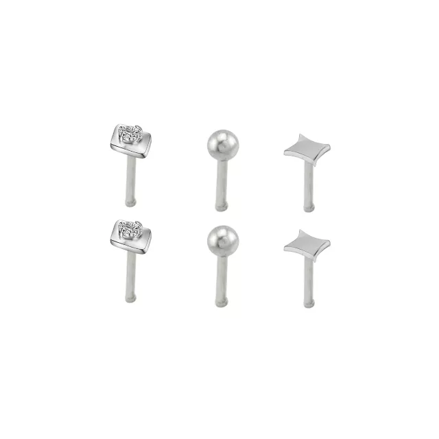 Multi-Pack CZ Diamond Shape Titanium Nose Pins 6 Pack - 20 Gauge at Spencer's