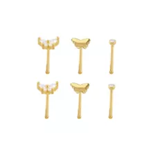 Multi-Pack CZ Butterfly Gold-Tone Titanium Nose Pins 6 Pack - 20 Gauge at Spencer's