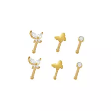 Multi-Pack CZ Butterfly Gold-Tone Titanium Nose Pins 6 Pack - 20 Gauge at Spencer's