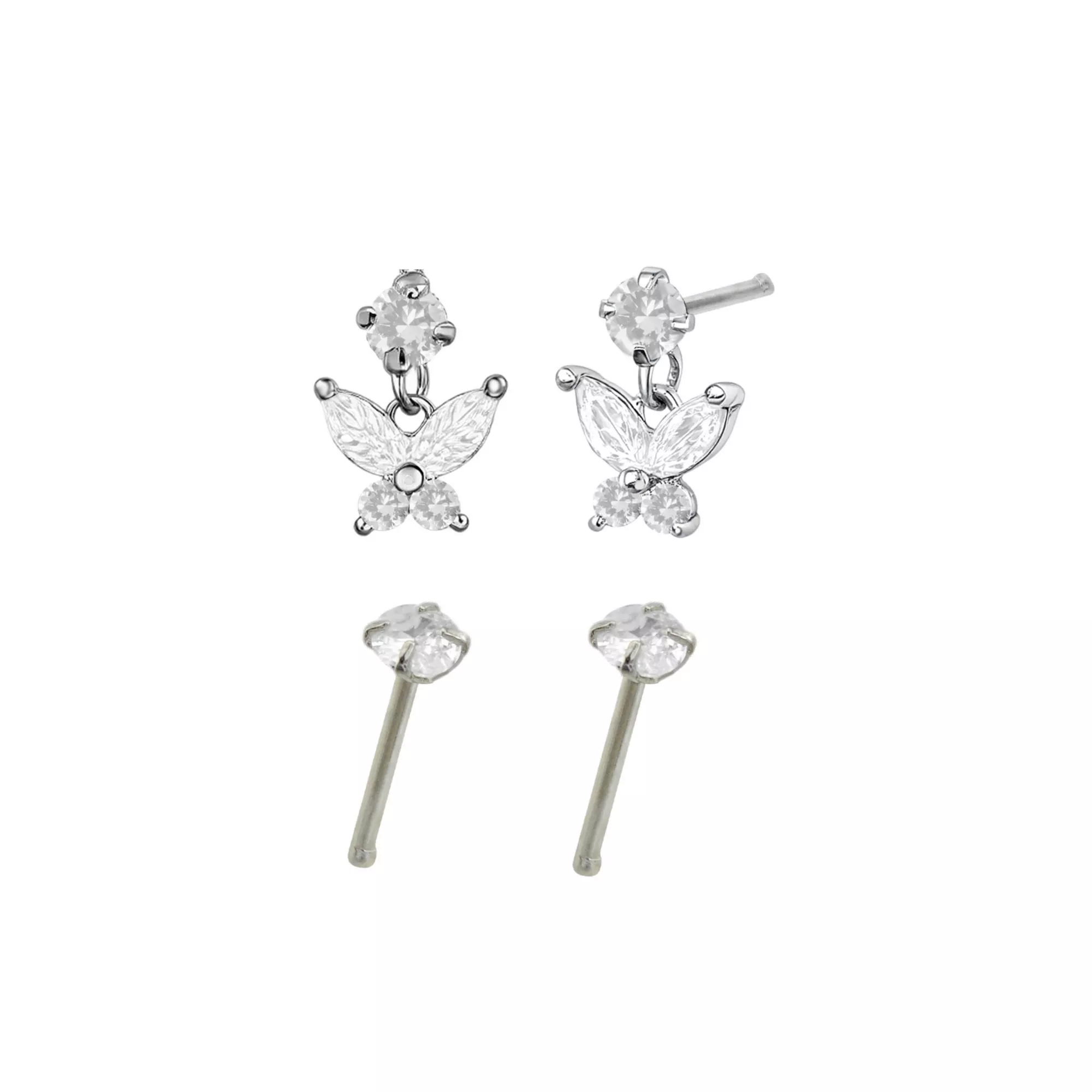 Multi-Pack CZ Butterfly Titanium Dangle Nose Pins 4 Pack - 20 Gauge at Spencer's
