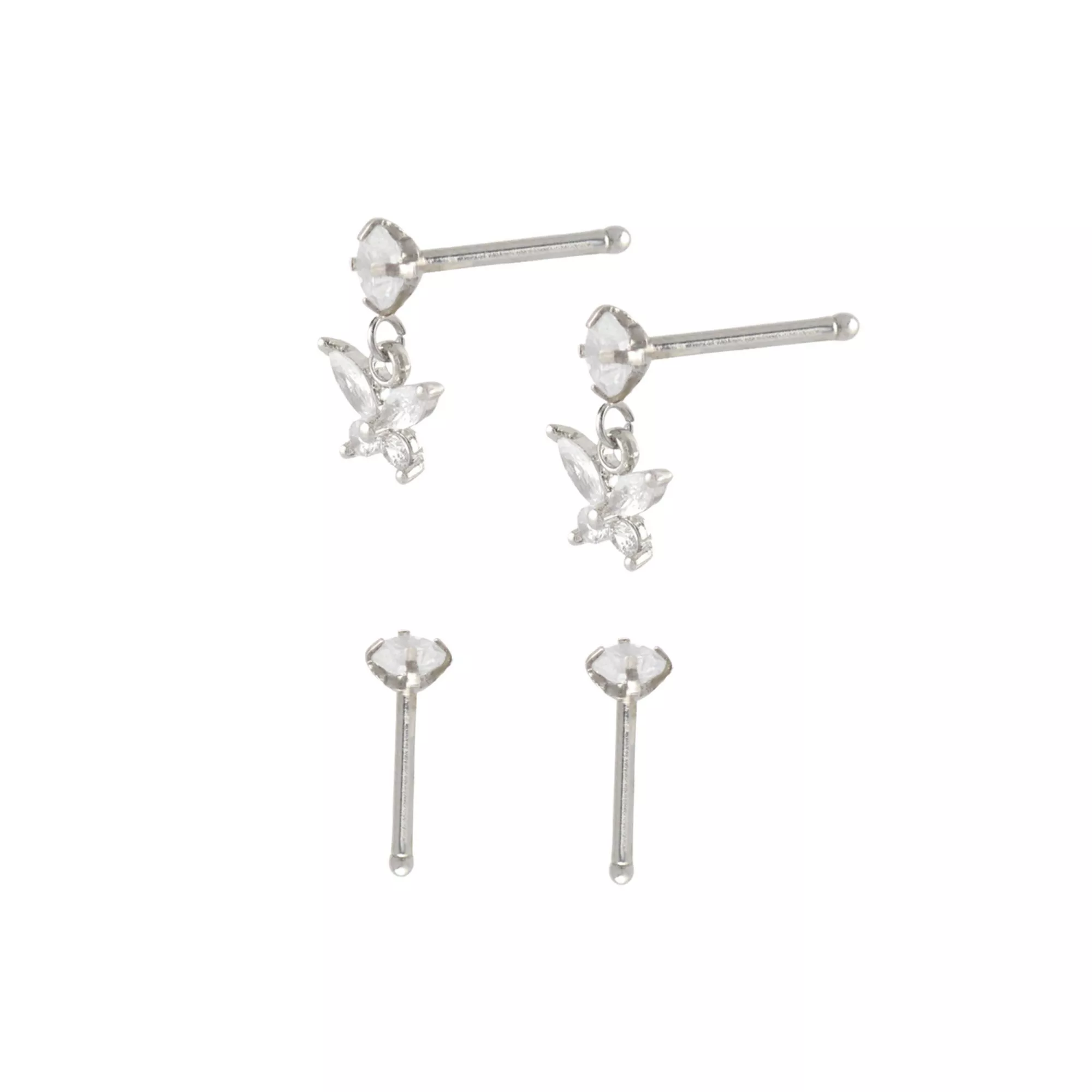 Multi-Pack CZ Butterfly Titanium Dangle Nose Pins 4 Pack - 20 Gauge at Spencer's