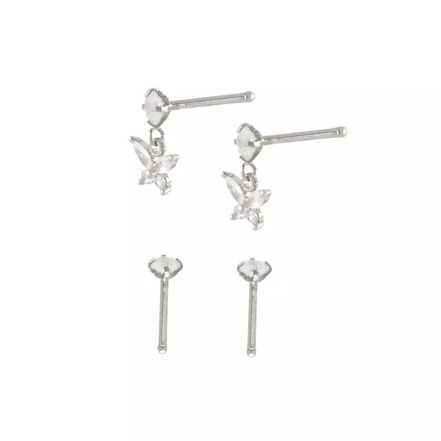 Multi-Pack CZ Butterfly Titanium Dangle Nose Pins 4 Pack - 20 Gauge at Spencer's
