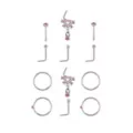Multi-Pack CZ Pink Heart Titanium L-Bend Pin and Hoop Nose Rings 12 Pack - 20 Gauge at Spencer's