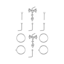 Multi-Pack CZ Titanium L-Bend Pin and Hoop Nose Rings 12 Pack - 20 Gauge at Spencer's
