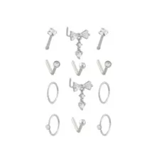 Multi-Pack CZ Titanium L-Bend Pin and Hoop Nose Rings 12 Pack - 20 Gauge at Spencer's