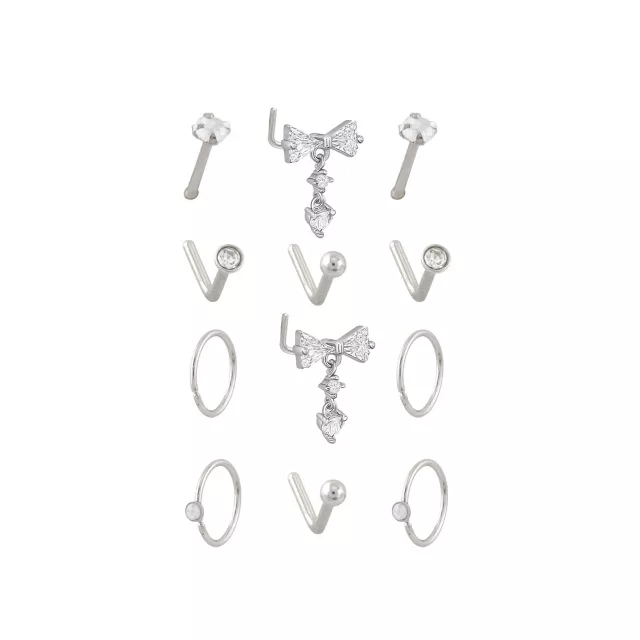 Multi-Pack CZ Titanium L-Bend Pin and Hoop Nose Rings 12 Pack - 20 Gauge at Spencer's