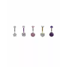 Multi-Pack Multicolor CZ Heart Star and Round Mixed Metal Belly Rings 5 Pack - 14 Gauge at Spencer's