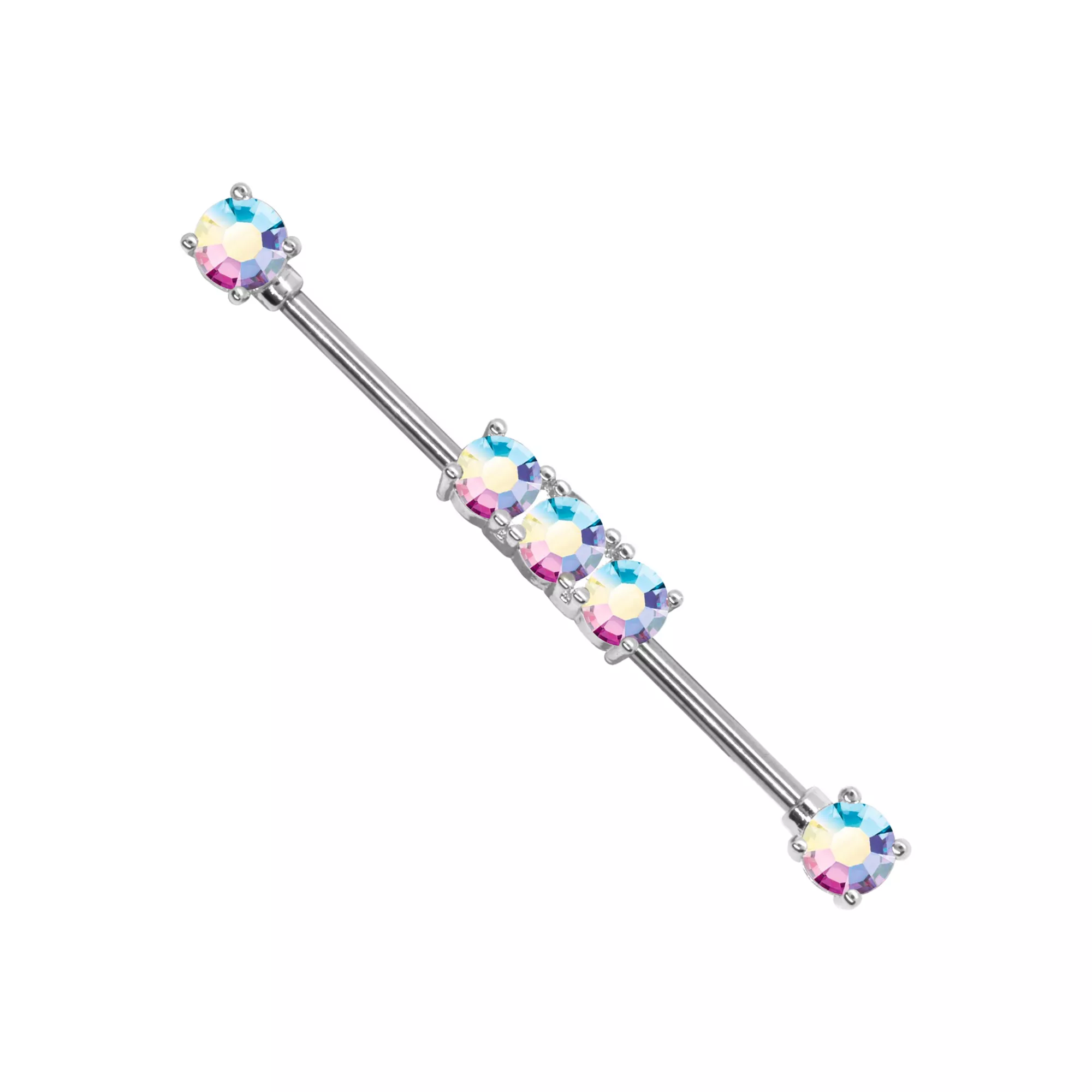 Round CZ Aurora Borealis-Effect Industrial Barbell - 14 Gauge