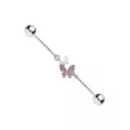 Pink CZ Butterfly Chain Link Industrial Barbell - 14 Gauge at Spencer's