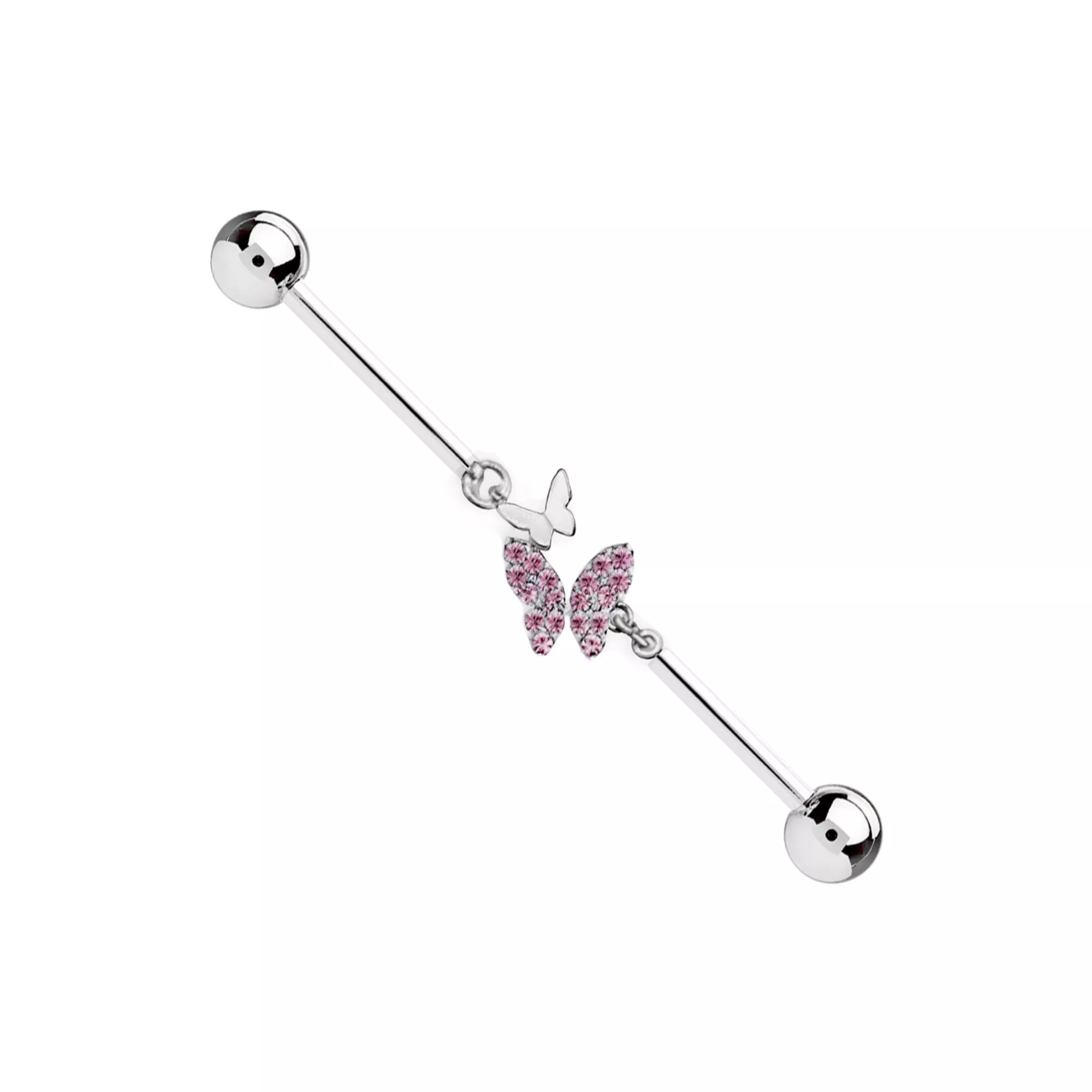 Pink CZ Butterfly Chain Link Industrial Barbell - 14 Gauge at Spencer's